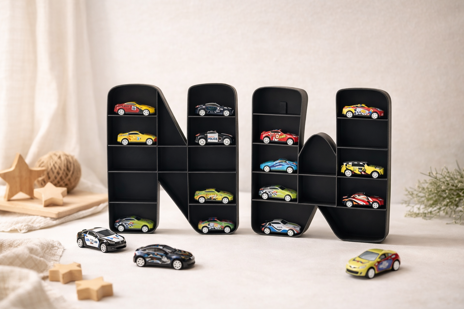 Personalized Toy Car Display Shelf – Custom Name Wall Letters