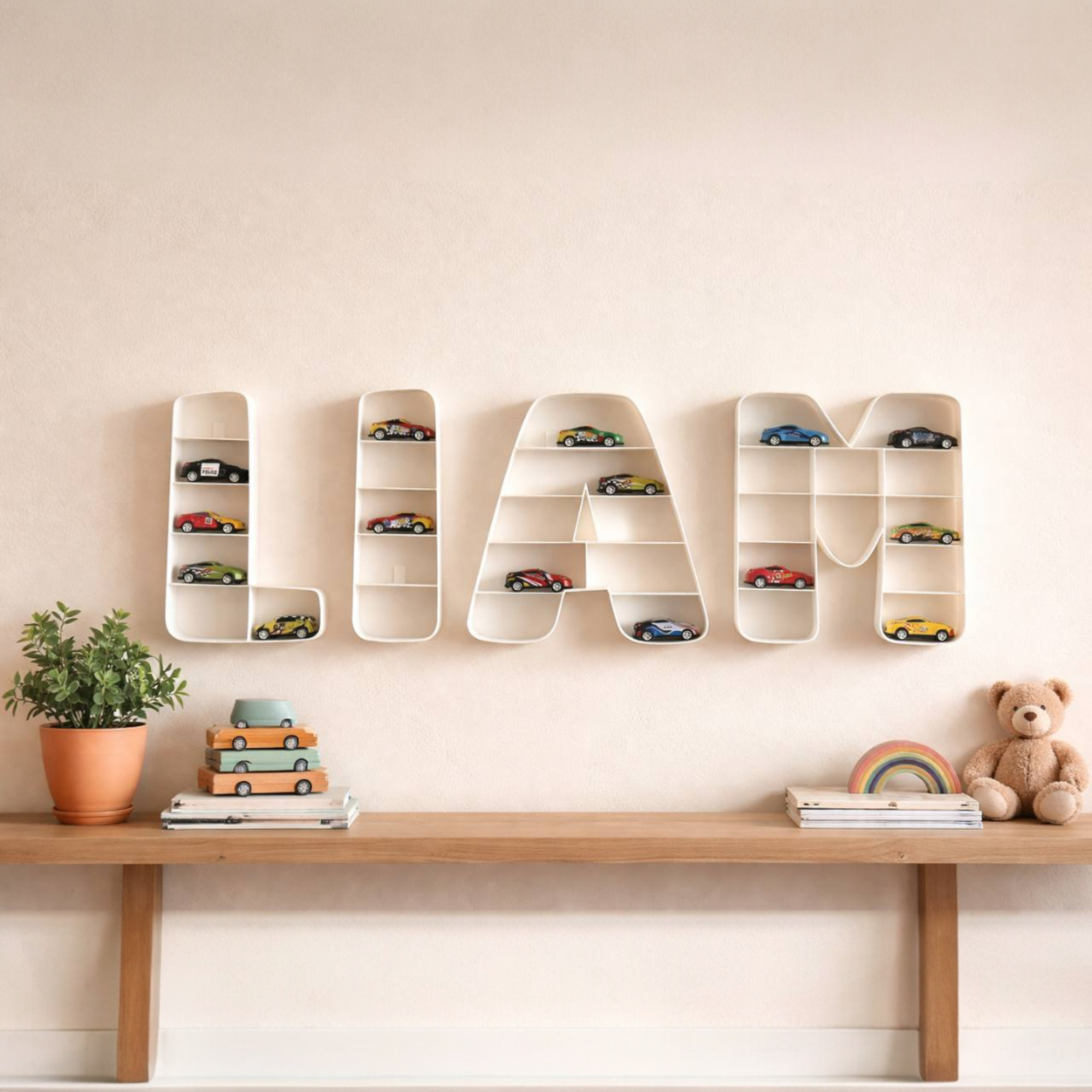 Personalized Toy Car Display Shelf – Custom Name Wall Letters