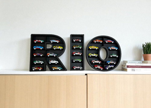 Kids Name Wall Decor with Toy Car Display Shelves