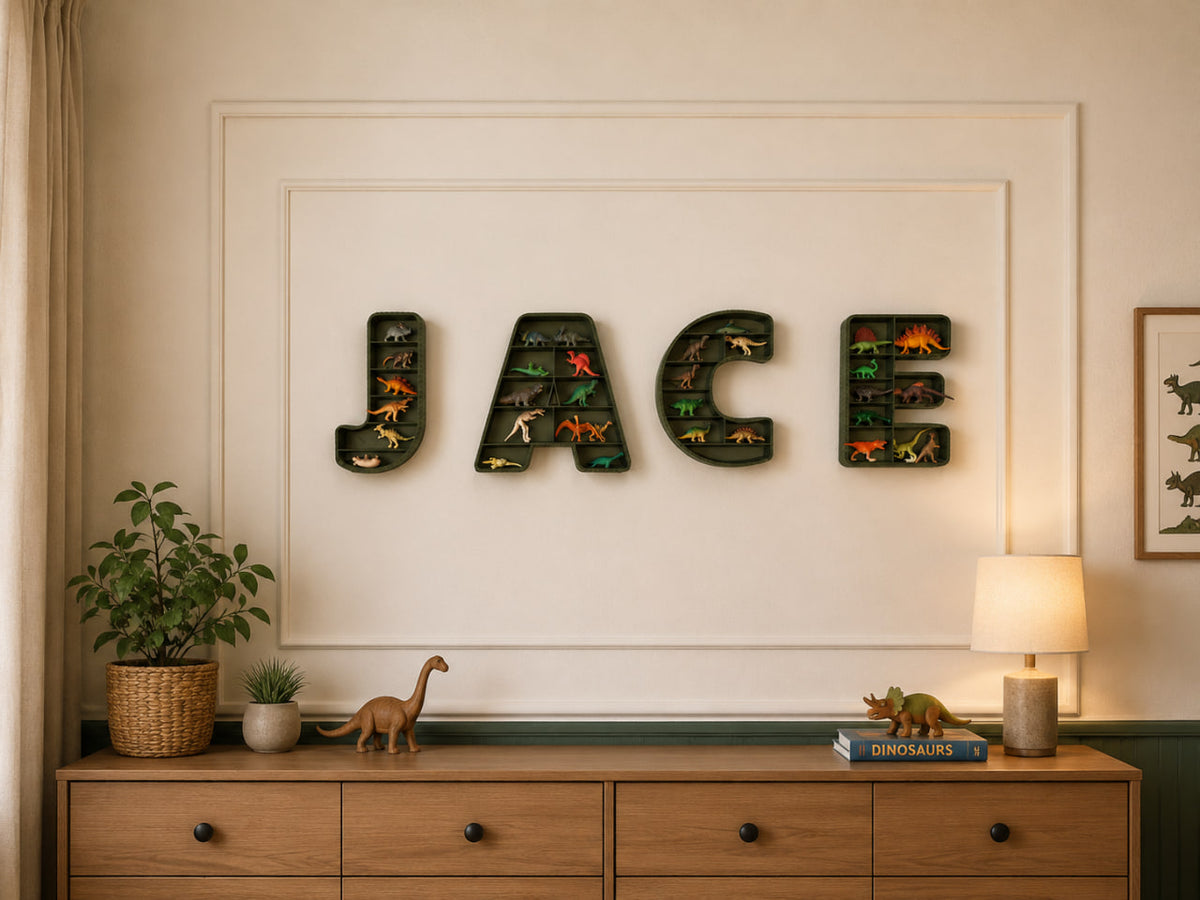 Personalized Dinosaur Shelf, Custom Name Toy Display, Kids Room Decor
