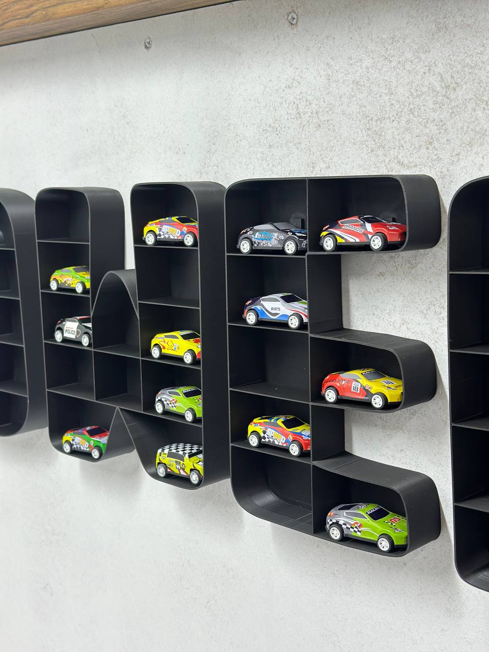 Personalized Toy Car Display Shelf – Custom Name Wall Letters